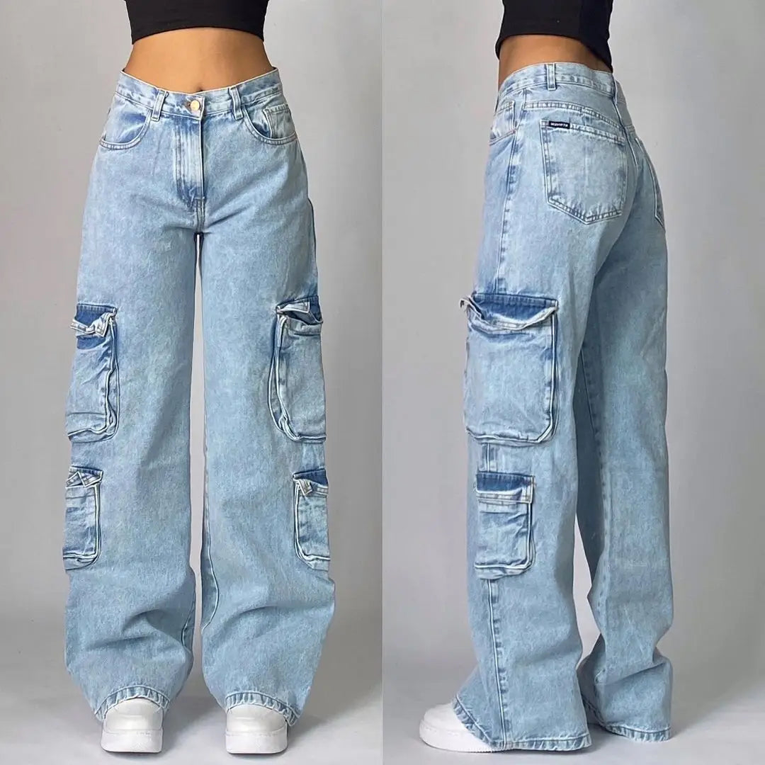 Men's Y2K Streetwear Washed Baggy Jeans – High Waist Wide-Leg Denim Pants in Retro Harajuku Punk Style
