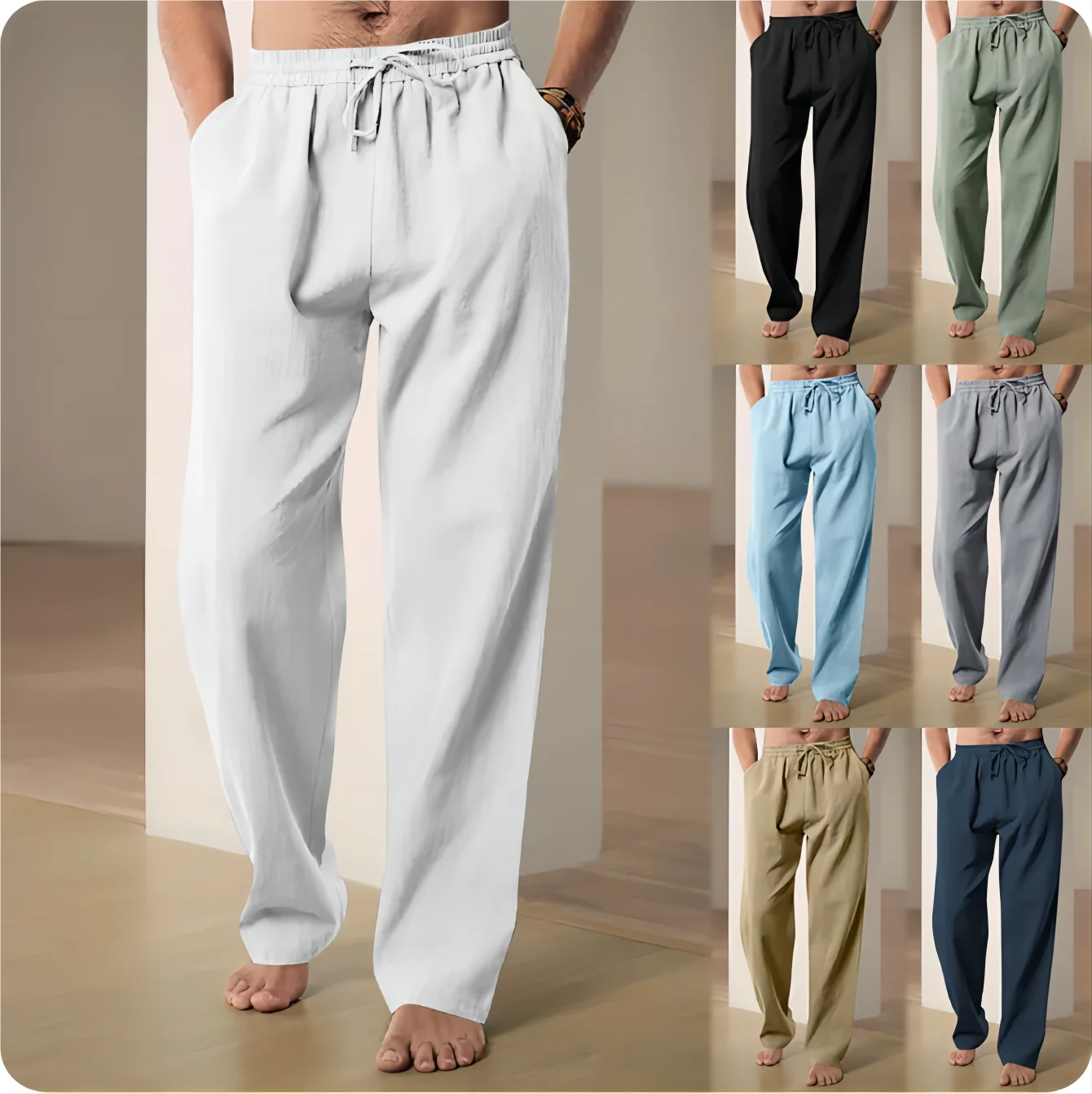 2025 Men's Lightweight Cotton-Linen Blend Casual Pants – Breathable, Comfortable Straight-Fit Trousers for Spring & Summer