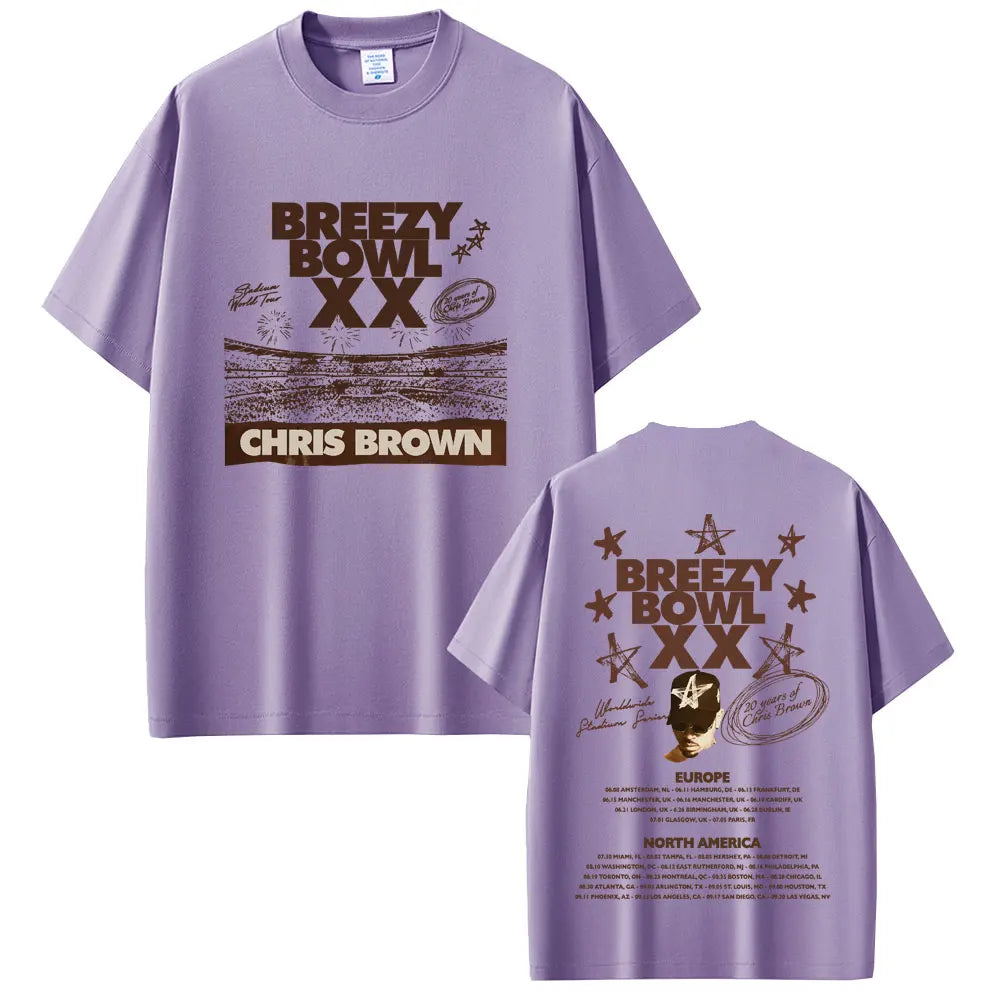 Chris Brown Breezy Bowl XX 2025 Tour Vintage Cotton T-Shirt for Men & Women – Casual Summer Hip Hop Oversized Tee
