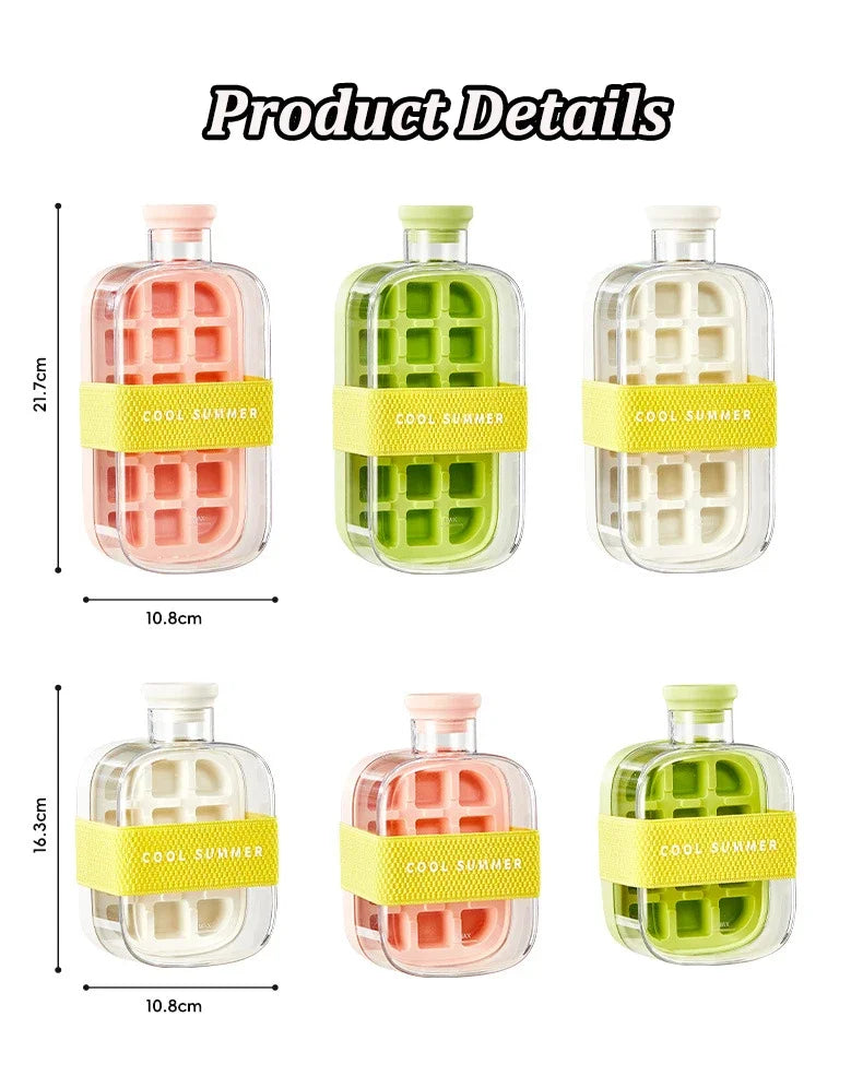 No-Spill Ice Cube Tray with Lid – Touch-Free Silicone Ice Mold for Freezer with Straw & Cable Tie
