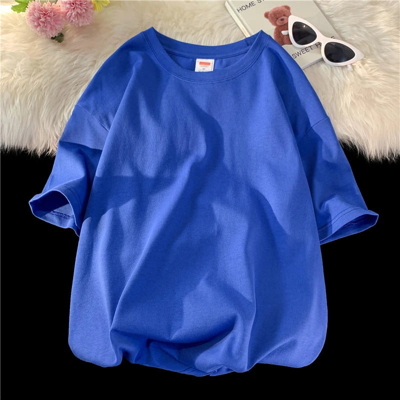 Unisex Oversized Heavyweight Cotton T-Shirt – 260gsm Basic Solid Color Hip-Hop Style Summer Tee