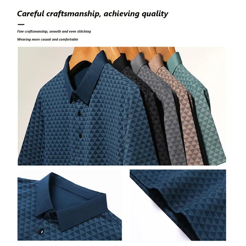 Men’s Breathable Ice Silk Polo Shirt – Seamless Short Sleeve Business Casual Summer Top