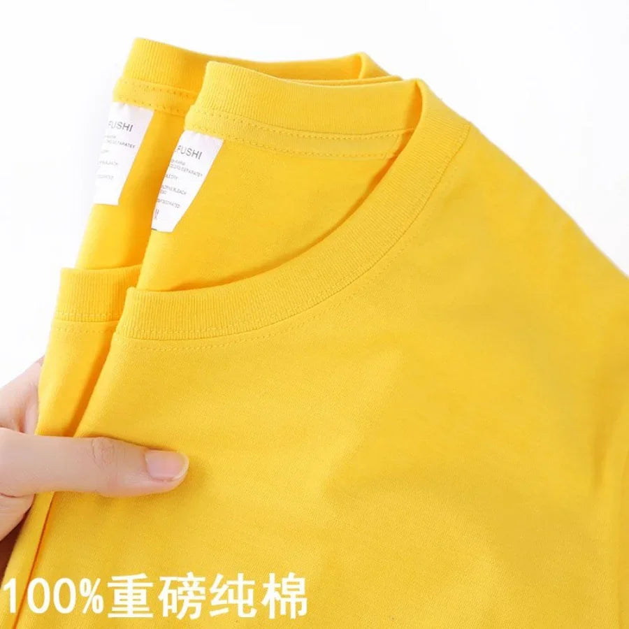 100% Cotton Unisex T-Shirt – Solid Color O-Neck Short Sleeve Tee, Korean Loose Fit (M–4XL)