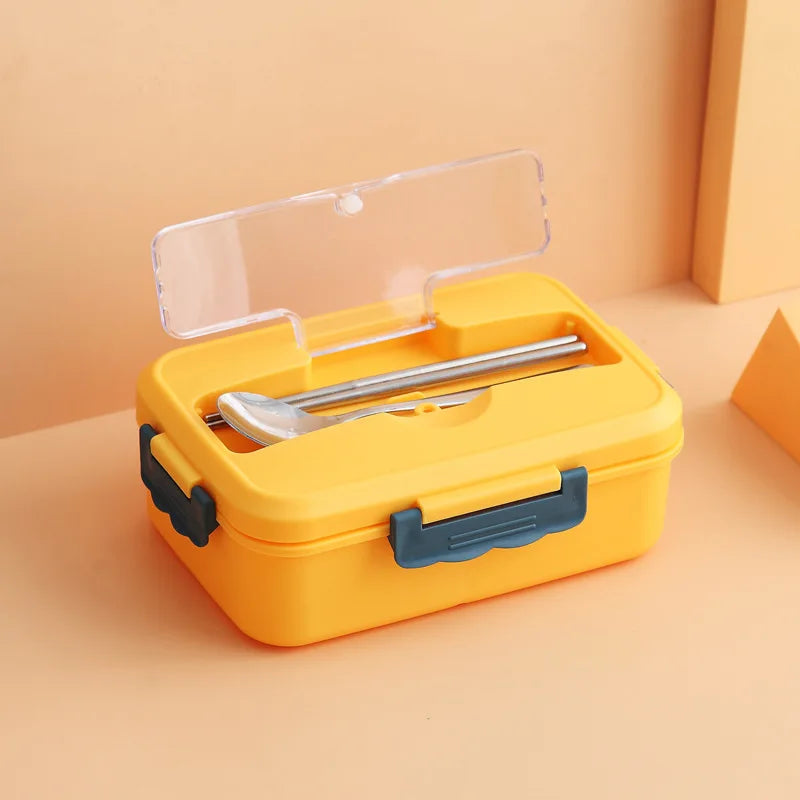 Microwaveable Bento Lunch Box with Spoon & Chopsticks – Wheat Straw Food Container for Kids, School & Office