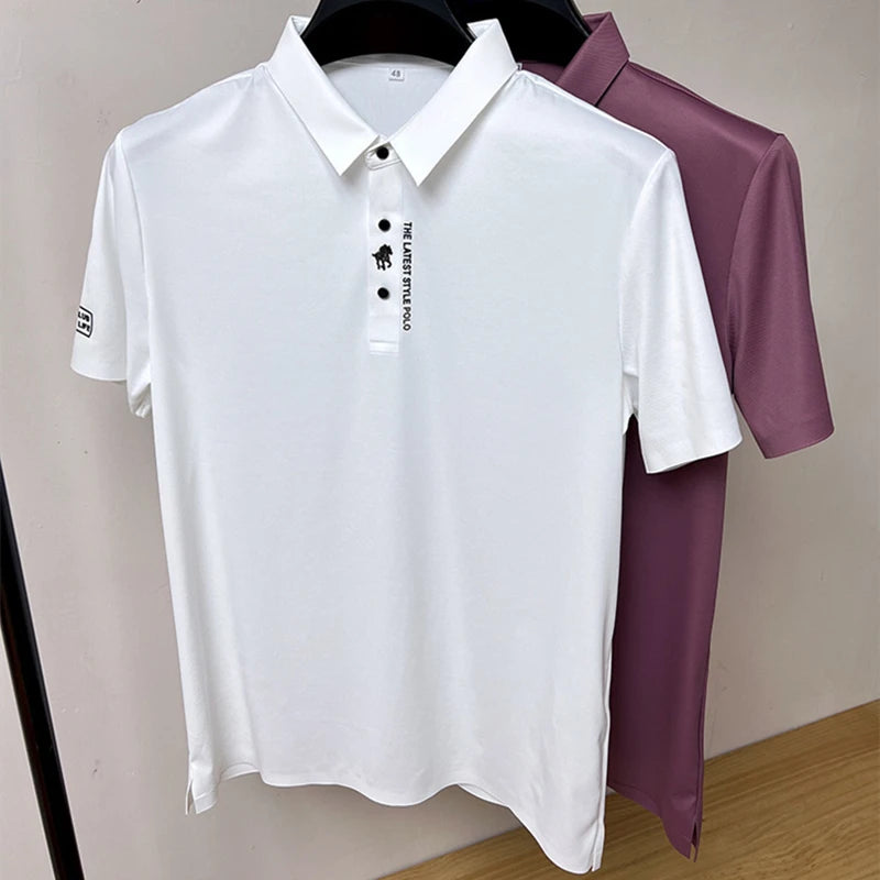 Men's Premium Printed Polo Shirt – Short Sleeve, Seamless Ice Silk, Breathable Golf & Business Casual Summer Tee