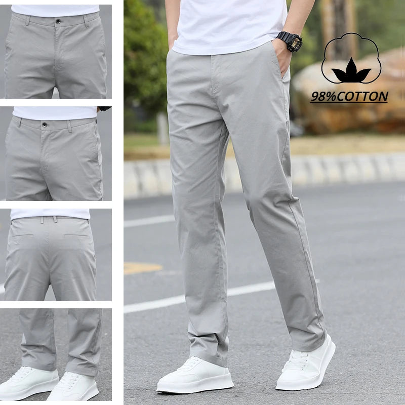 Men's Premium Cotton Chino Pants – Breathable Straight-Leg Casual Trousers (Waist Sizes 28 to 40)
