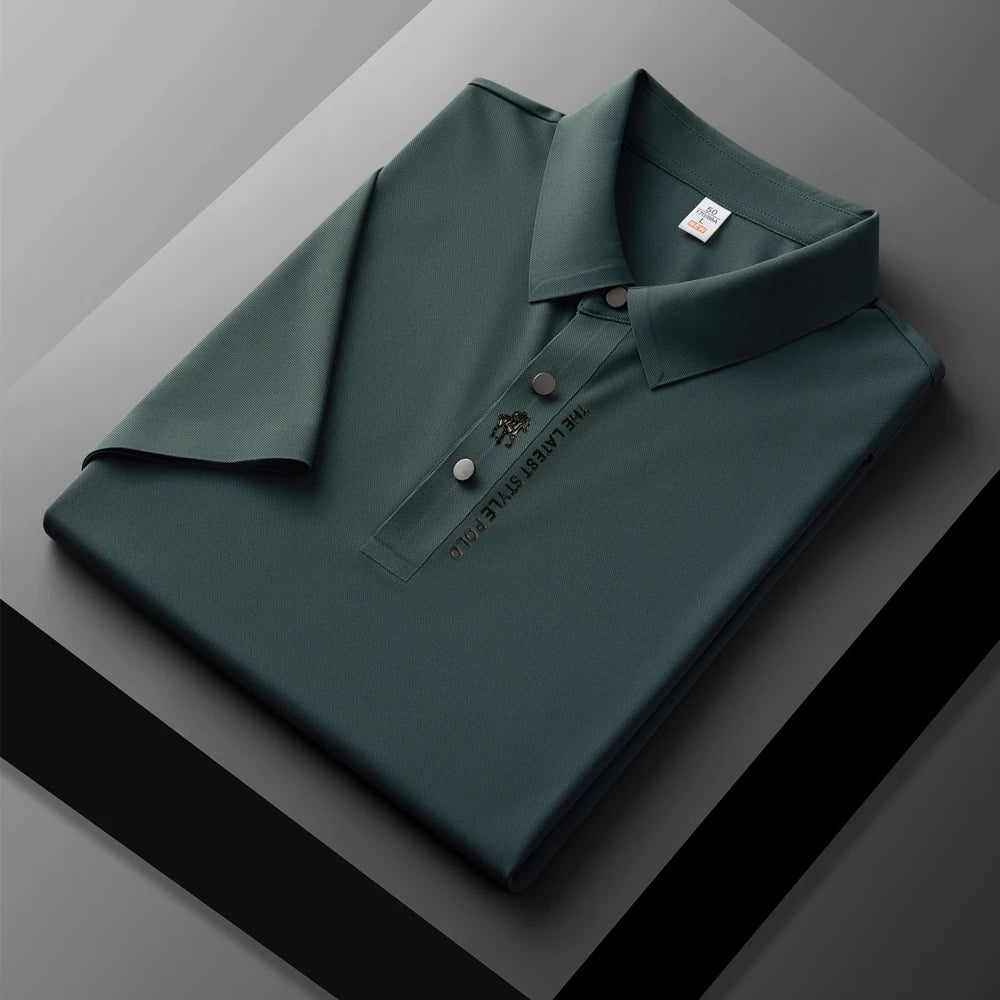 Men's Premium Printed Polo Shirt – Short Sleeve, Seamless Ice Silk, Breathable Golf & Business Casual Summer Tee