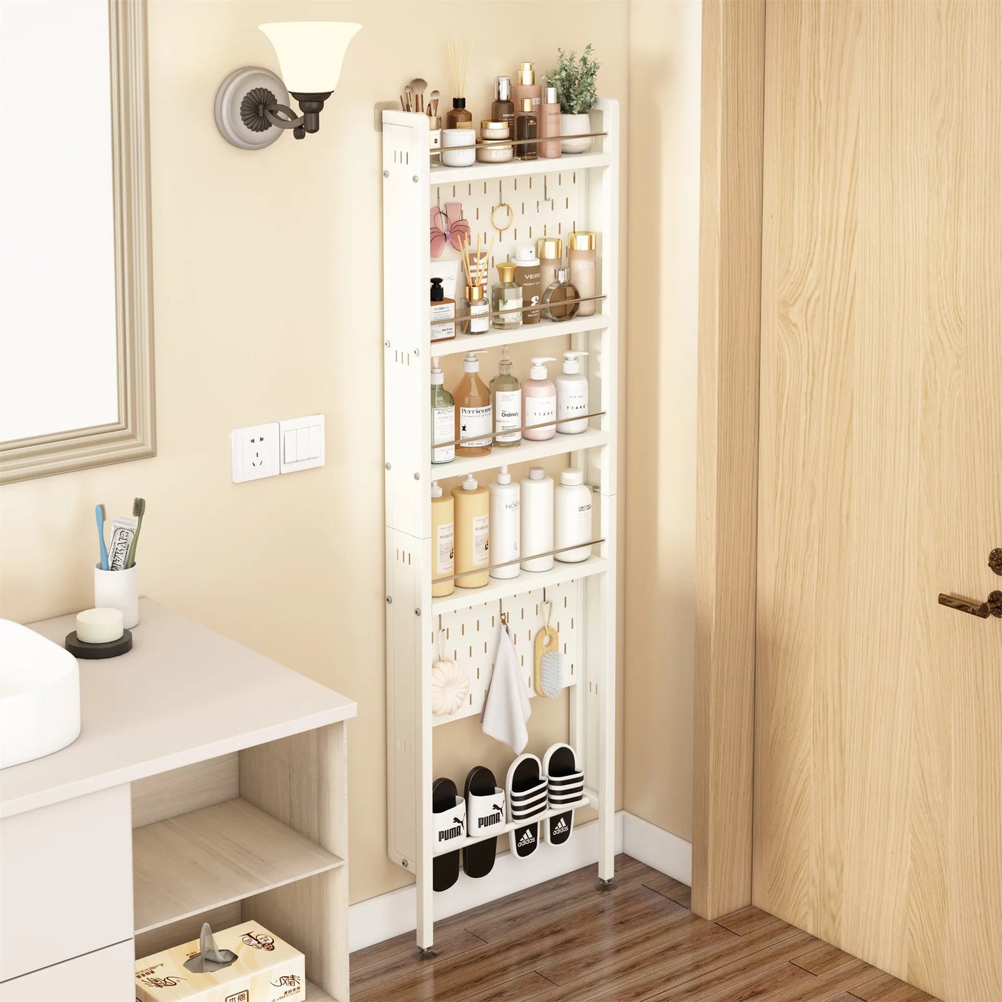 Wall-Mounted Bathroom Corner Shelf – Perforated Organizer Rack for Shampoo, Toothbrush, and Toiletries