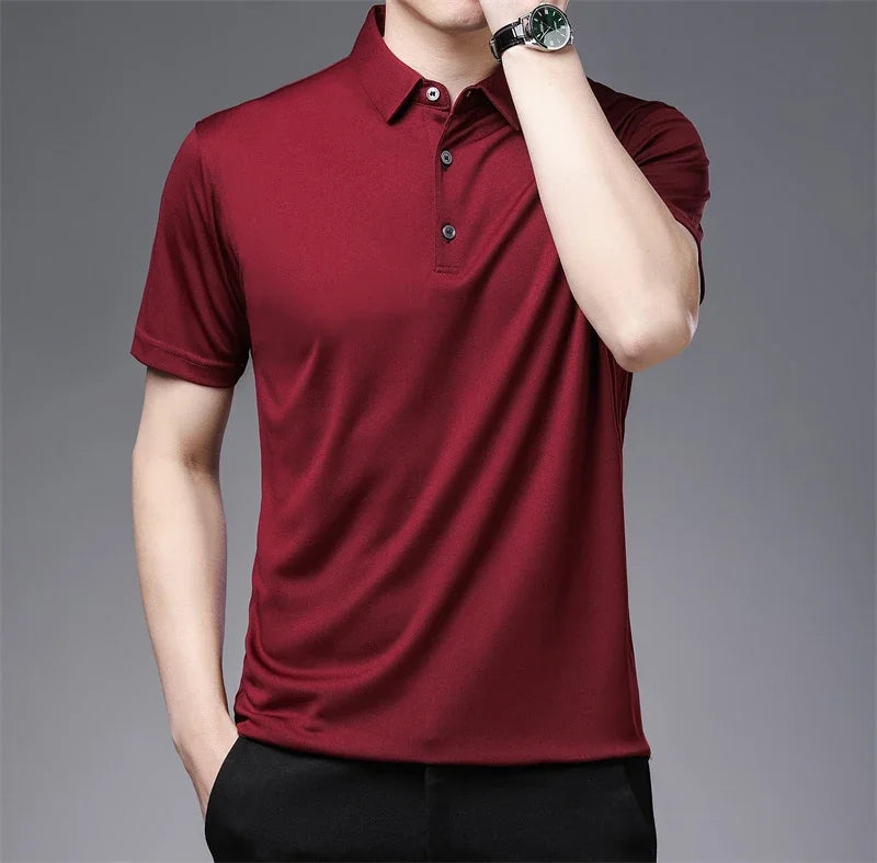 2024 Men's Solid Color Polo Shirt – Summer Casual Business Style, Short Sleeve, Comfortable & Breathable