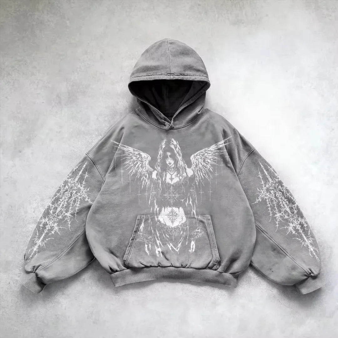 American Y2K-Inspired Oversized Padded Hoodie – Women's Streetwear Hip Hop Zip-Up Sweatshirt, Casual Punk Couple Style Outerwear