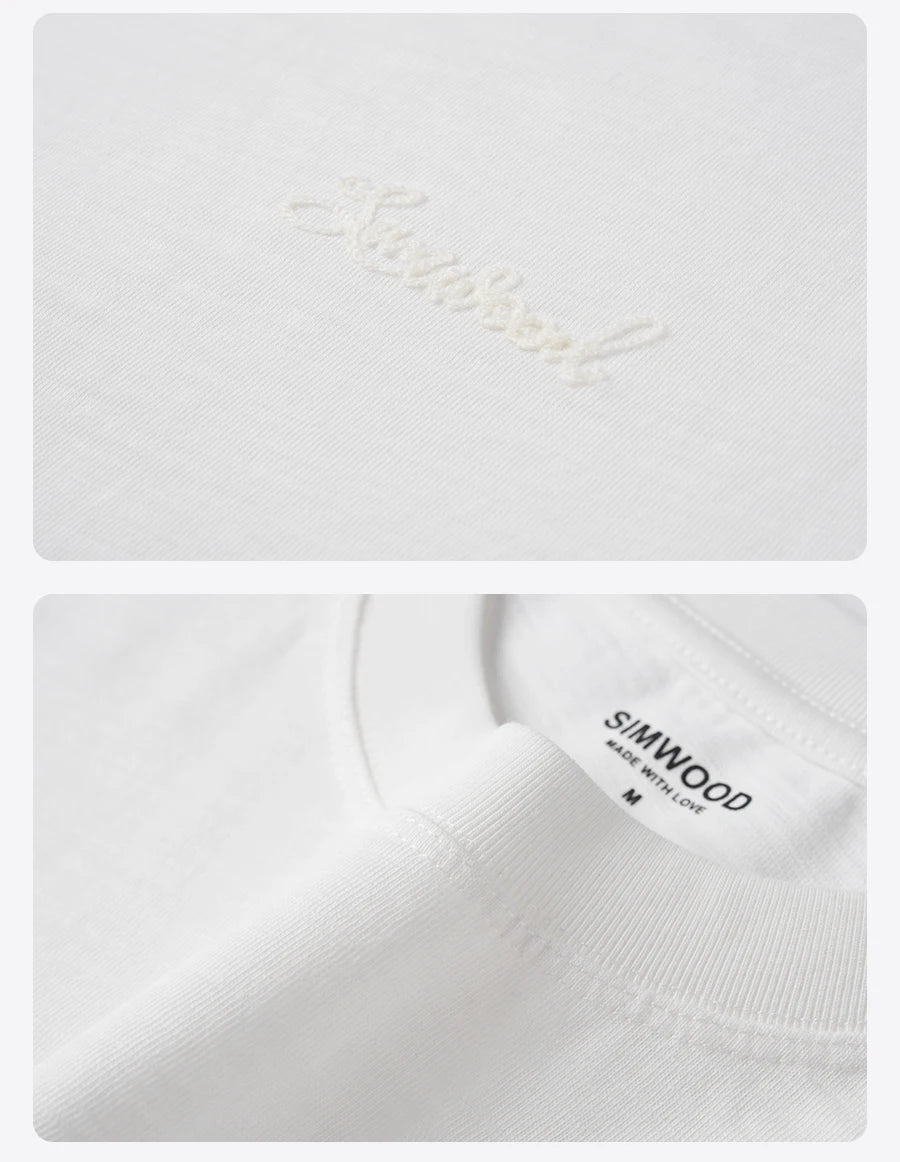 SIMWOOD 2025 Summer Oversized Heavyweight 300gsm Slub Cotton T-Shirt for Men with Letter Embroidery