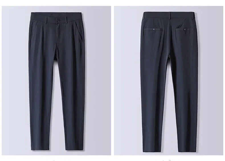 Men's Summer Lightweight Stretch Suit Pants – Slim Fit Korean Style Business Casual Trousers with Elastic Waist
