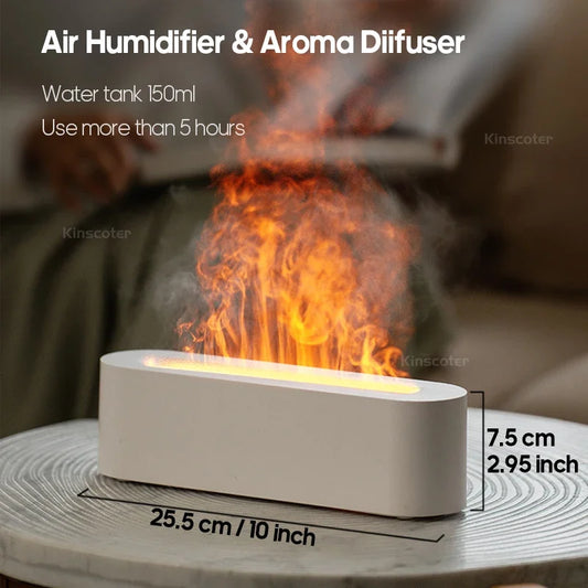 Ultrasonic Flame Effect Aroma Diffuser – Essential Oil Humidifier with RGB Fire Light & Night Glow Mist