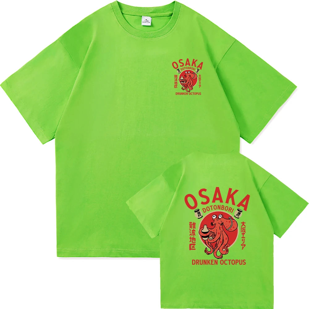 Osaka Dotonbori Drunk Octopus Graphic Tee – Unisex Harajuku-Style High-Quality Cotton T-Shirt for Men & Women, Perfect as a Couple’s Gift