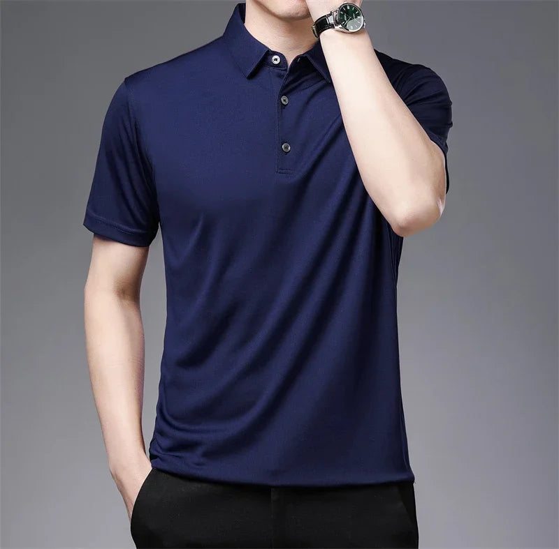 2024 Men's Solid Color Polo Shirt – Summer Casual Business Style, Short Sleeve, Comfortable & Breathable