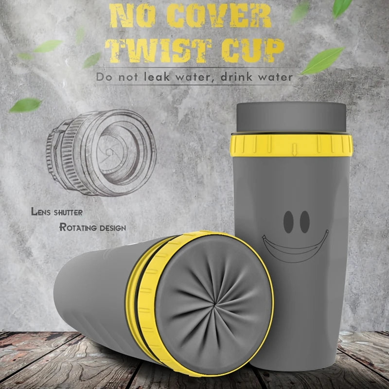 Portable Coffee Cup with Straw, Innovative Twist-On Lid Thermos Mug, Drinking Cup with Straw for Juice, Coffee, and Water, BPA-Free