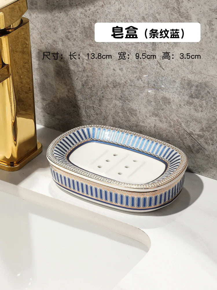 Luxury Ceramic Soap Dish with Irregular Stripes and Perforated Drainage – Household Bathroom Accessory with Washstand Gargle Cup