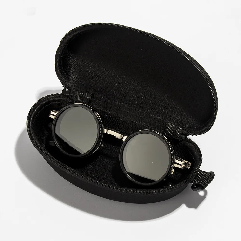 Adjustable Polarized Motorcycle Sunglasses – Round UV400 Punk-Style Eyewear for Men & Women, ND9 Light Dimming Sun Glasses
