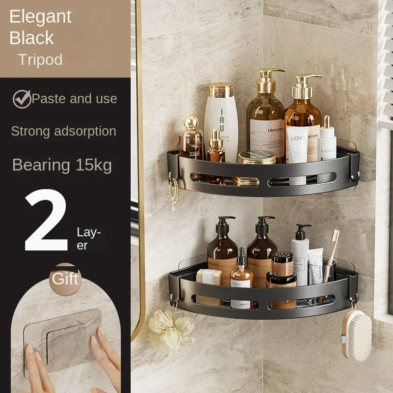 No-Drill Bathroom Organizer Shelves Kitchen Corner Rack for Shampoo, Makeup, Shower, and Towel Storage
