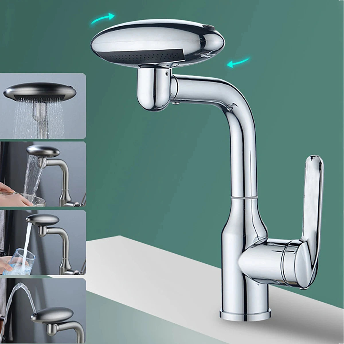 Multi-Functional Waterfall Basin Faucet with 4 Spray Modes, 360° Rotating Hot & Cold Sink Mixer Tap for Bathroom Use
