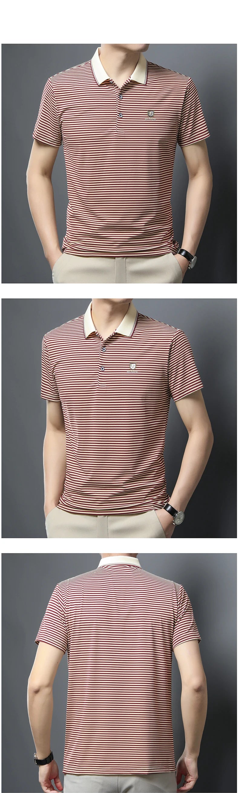 Premium Cotton Men's Summer Polo Shirt – 2024 Soft Short Sleeve Tee with Stripe Accents & Brand Badge Design