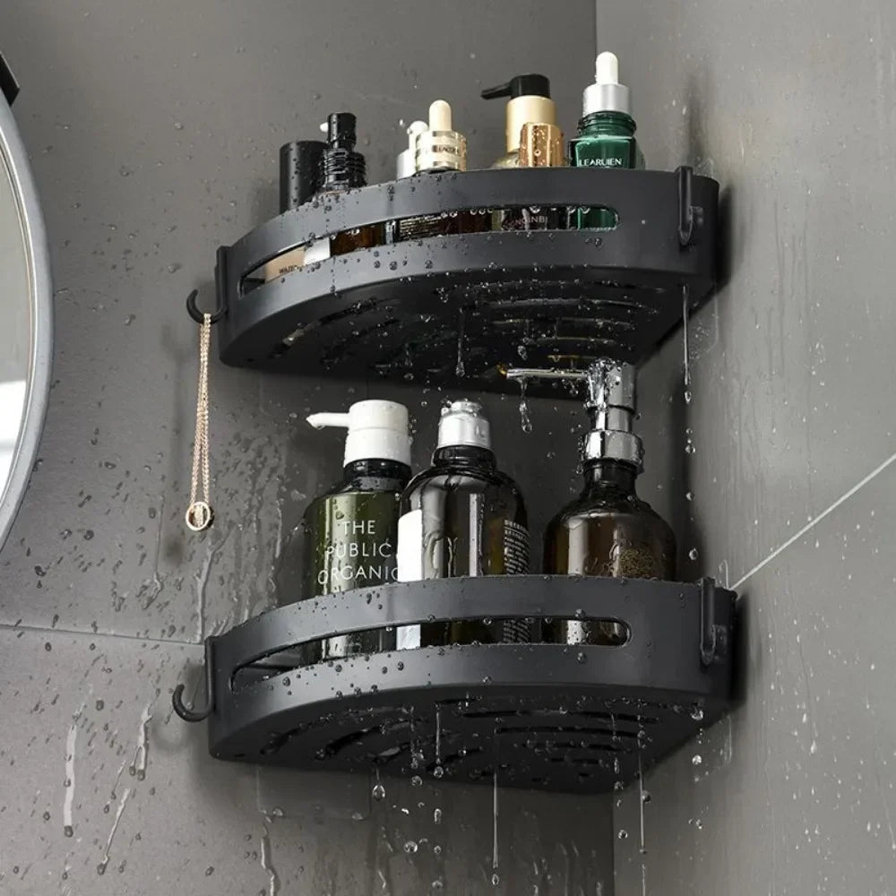 No-Drill Bathroom Organizer Shelves Kitchen Corner Rack for Shampoo, Makeup, Shower, and Towel Storage