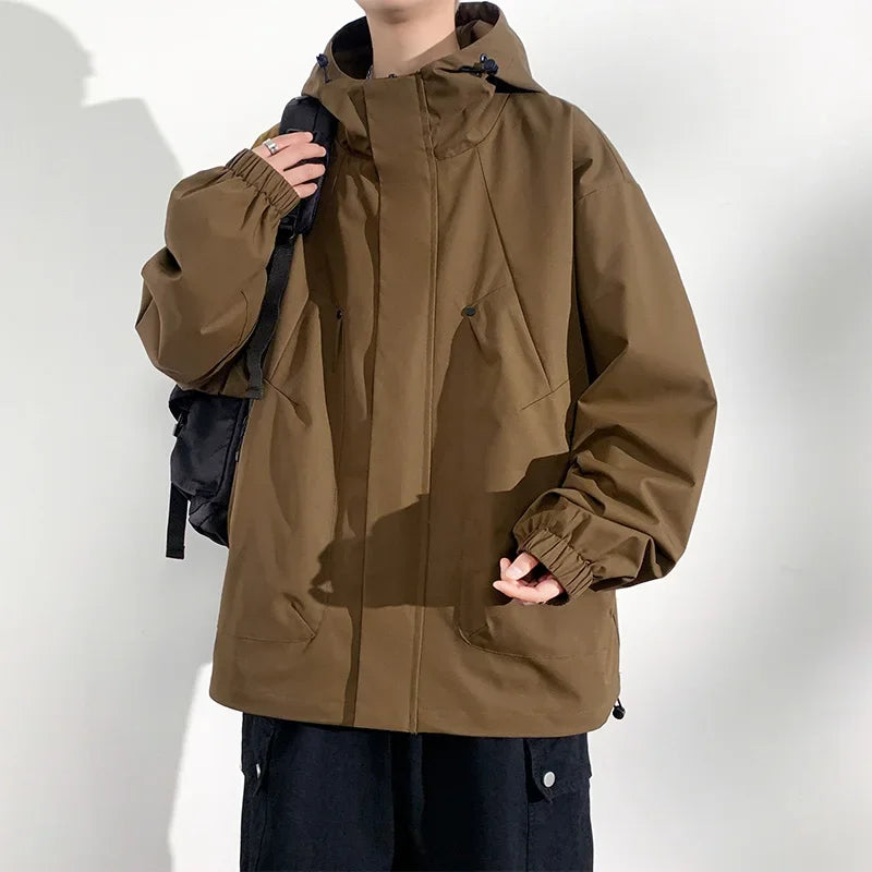 Men’s Waterproof Windbreaker Camping Jacket – Plus Size Up to 8XL, Casual Solid Color Outerwear