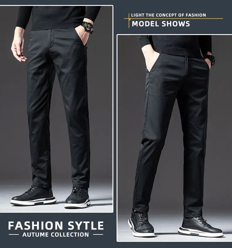 New Fashion Men's Slim Fit Straight Trousers – Comfortable, Breathable, Elastic Casual Long Pants for Everyday Wear