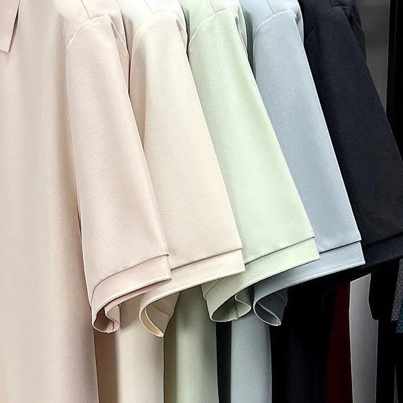 Men’s Slim Fit Half-Zip Polo Shirt – Light Beige Stretch Cotton Casual Top with Classic Collar