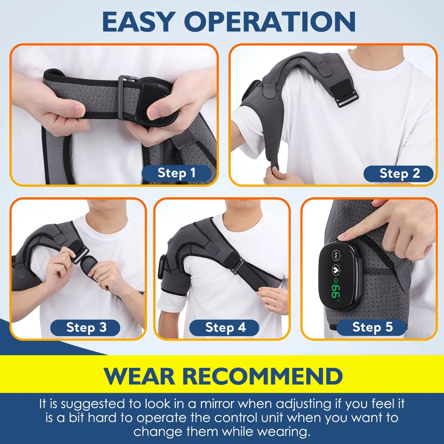 Rechargeable Electric Shoulder Massager with Heating & Vibration – Thermal Therapy Belt for Knee & Arthritis Pain Relief