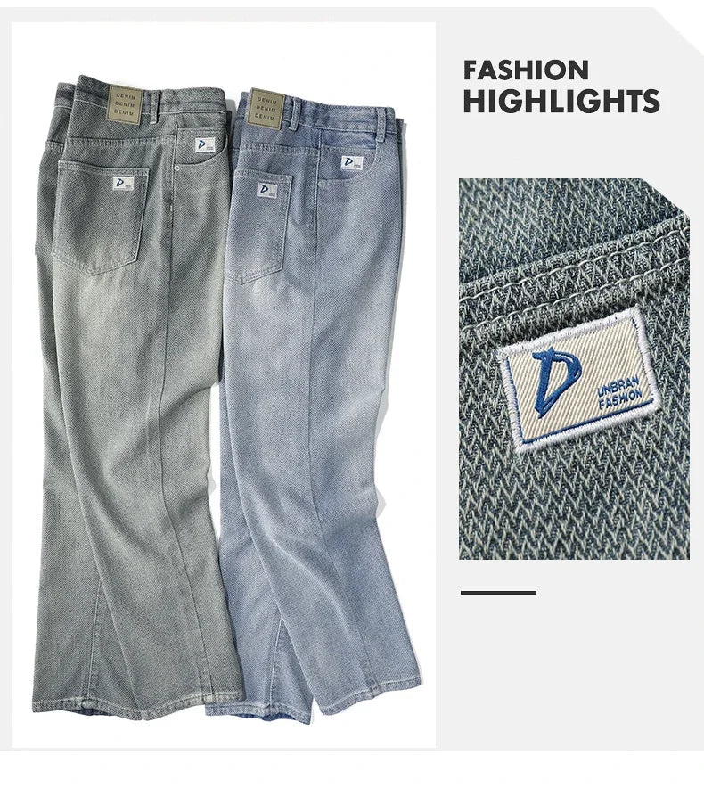 Vintage Men’s Baggy Jeans – Korean Style Starry Sky Fabric, Straight Fit Casual Denim Trousers, High Street Personalized Pants