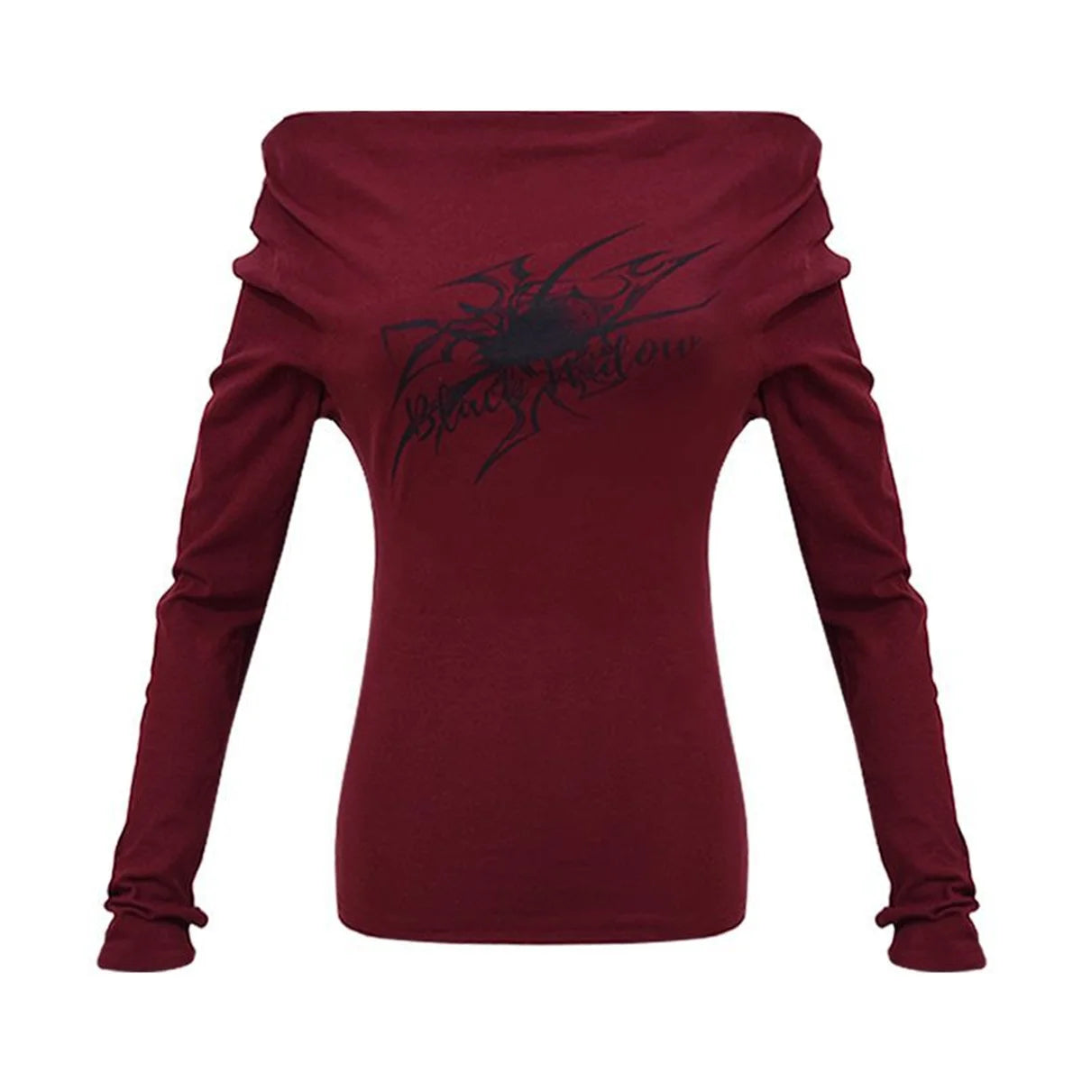 Women's Y2K Gothic Grunge Off-Shoulder Long Sleeve Crop Top – Vintage Korean Streetwear Printed T-Shirt