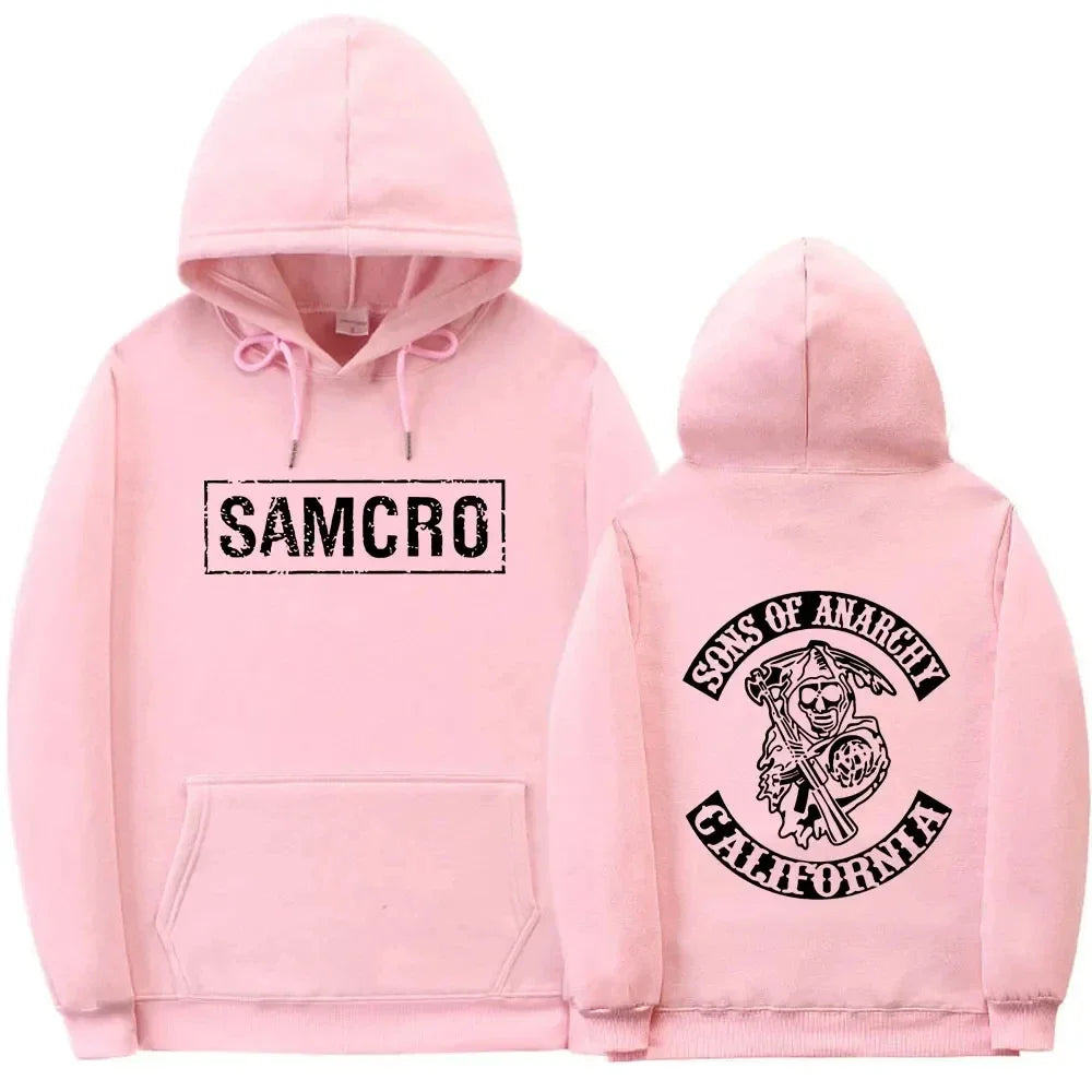 Sons of Anarchy SAMCRO Double-Sided Graphic Hoodie – Unisex Cotton Fleece Pullover Sweatshirt | Streetwear Motorcycle Club Inspired