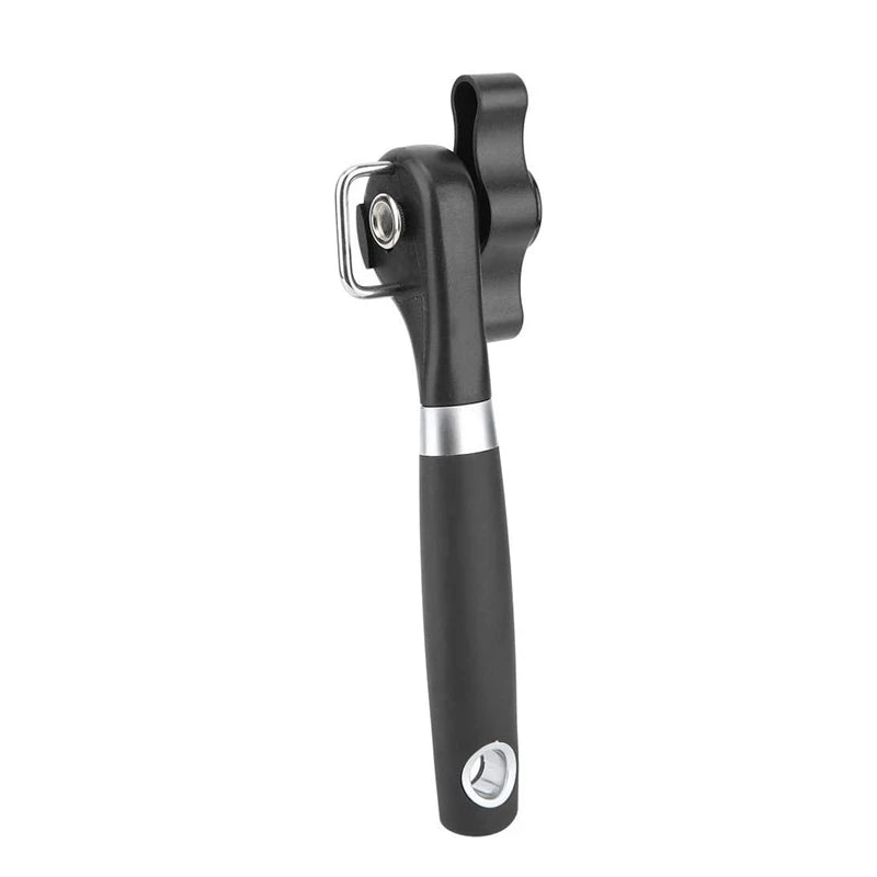 1 Piece Handheld Safe-Cut Can Opener Black Food-Grade Stainless Steel Kitchen Tool