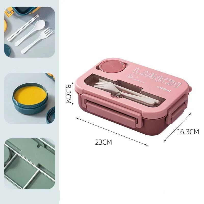 1300ML 4-Compartment Bento Lunch Box with Cutlery – Microwave & Dishwasher Safe, Leakproof Food Container for School, Work & Adults