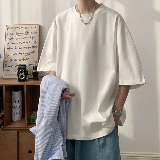 Unisex Oversized Heavyweight Cotton T-Shirt – 260gsm Basic Solid Color Hip-Hop Style Summer Tee