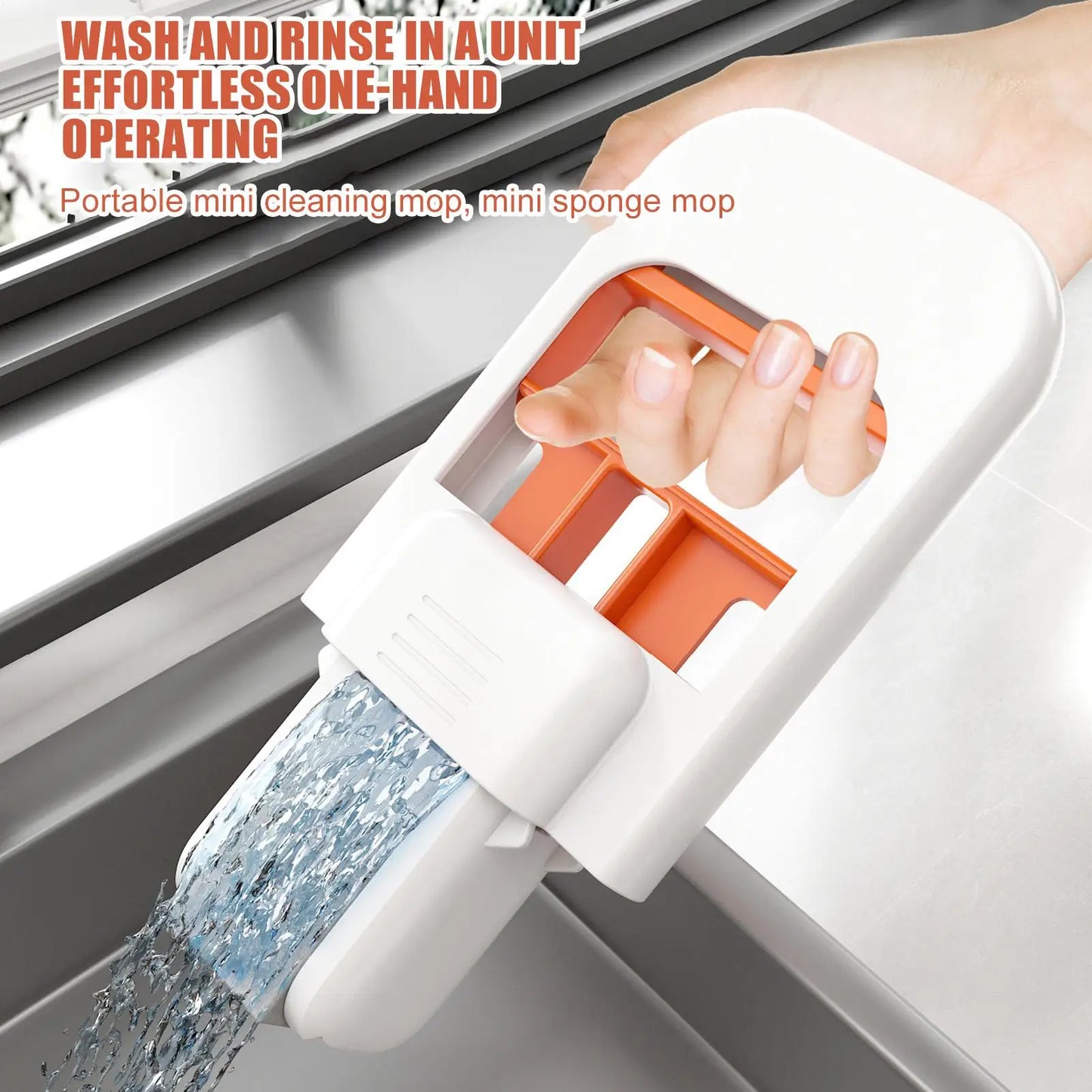 Compact Foldable Handheld Mop with Powerful Sponge Squeezer – Self-Squeezing Floor, Desk, Window & Car Cleaning Tool