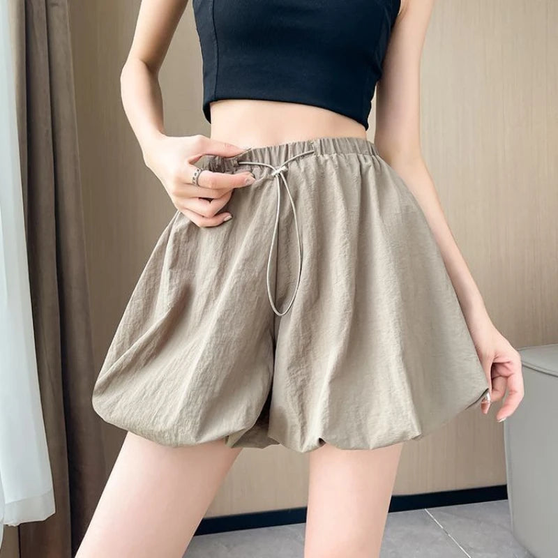 Women's High-Waist Lantern Shorts – Casual Summer Streetwear with Pockets, Relaxed Fit for Students, Youth, and Everyday Wear