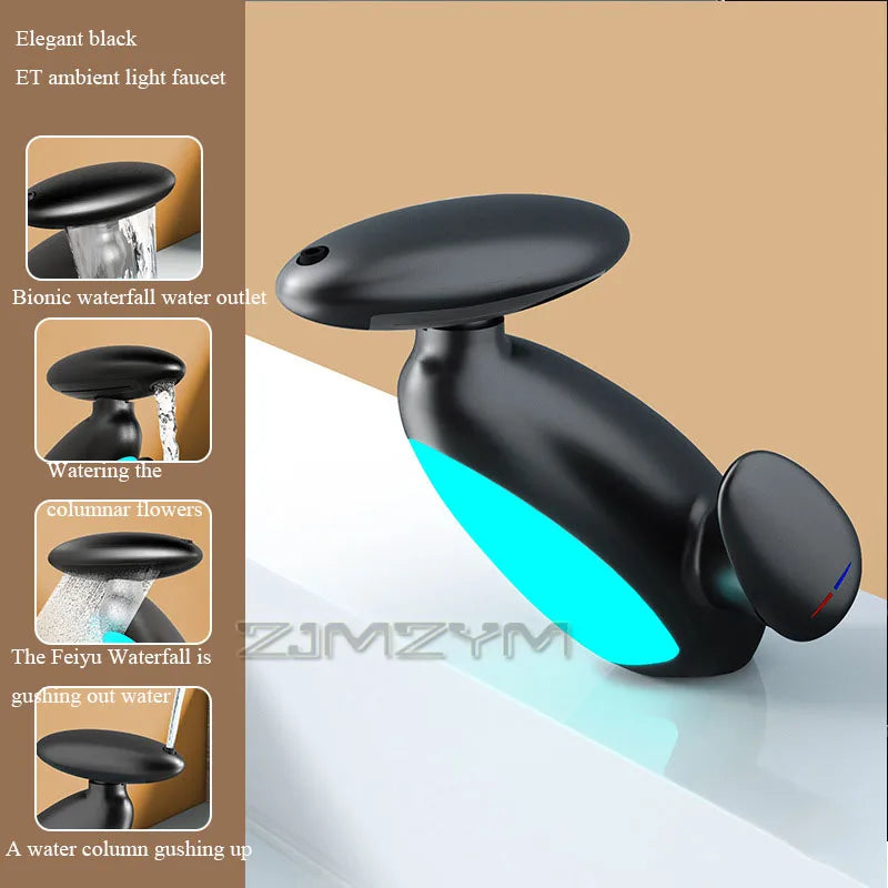 360° Rotating LED Basin Faucet with 4 Water Modes, Pull-Out Spout & Temperature Sensor – Drip-Free Hot & Cold Mixer Tap