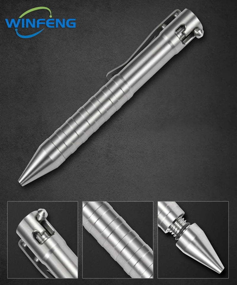Titanium Tactical Ballpoint Pen – Bolt Action Business Pen with Glass Breaker, Self-Defense Survival EDC Tool