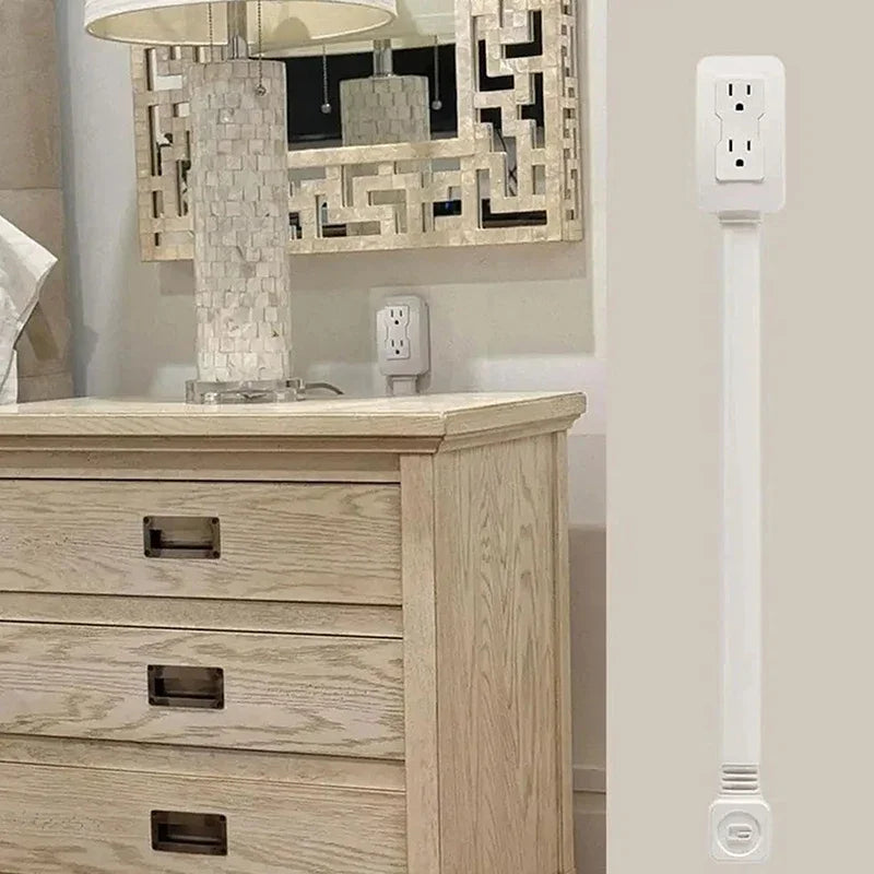 New 1-Piece Power Socket Extender with 2 Outlets, 180° Rotatable and Stretchable Length, Punch-Free Power Strip Extension Cord