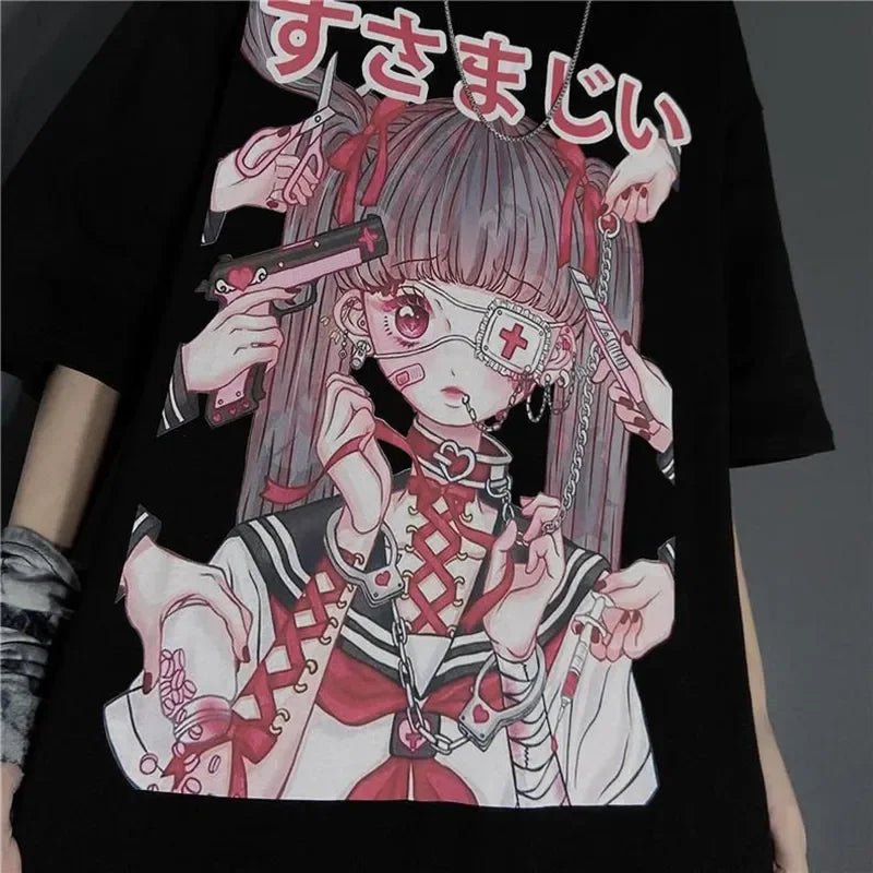 Women's Gothic Harajuku Loose T-Shirt – Aesthetic Dark Grunge Y2K Streetwear Top