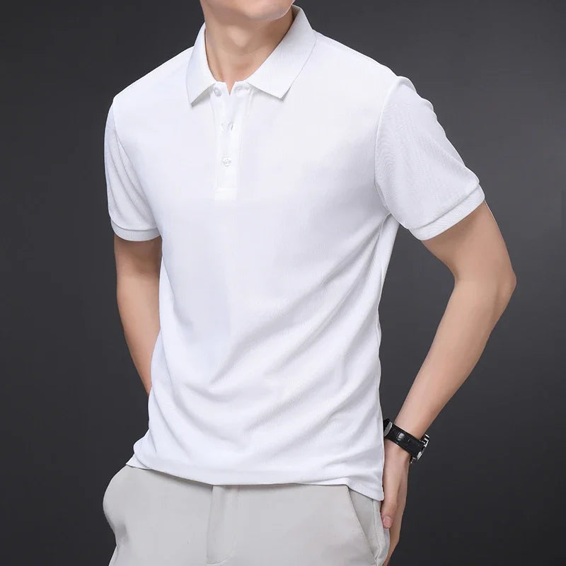 Men's Plain Short-Sleeve Polo Shirt – Summer Casual & Business Wear, Lightweight and Comfortable