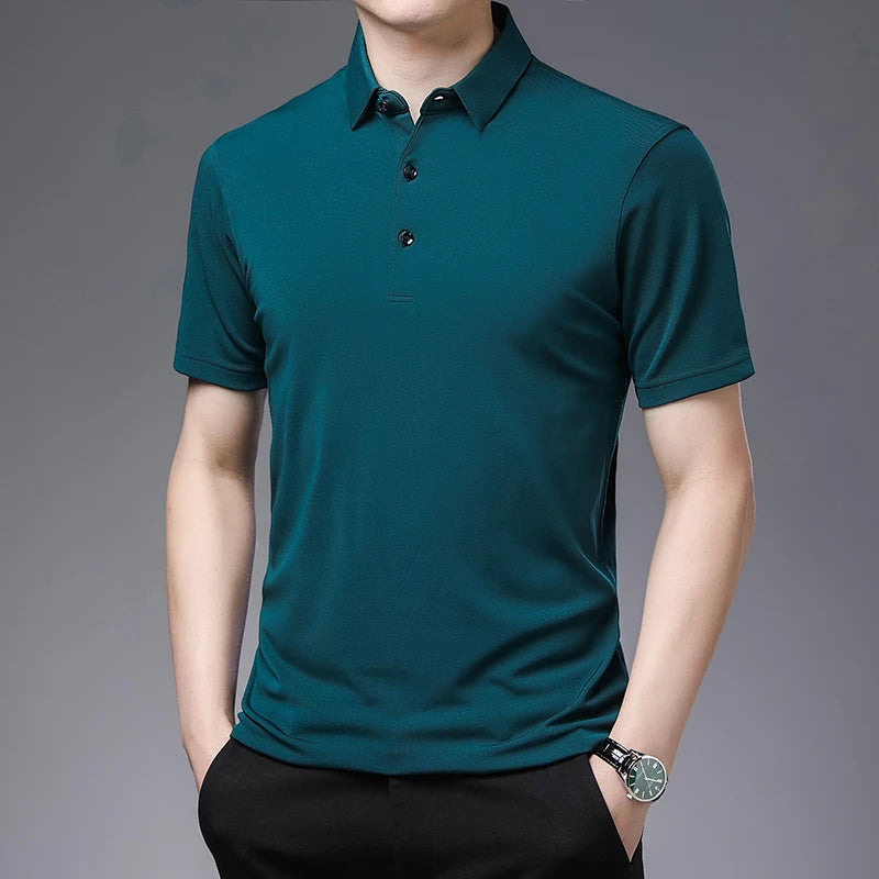 2024 Men's Solid Color Polo Shirt – Summer Casual Business Style, Short Sleeve, Comfortable & Breathable