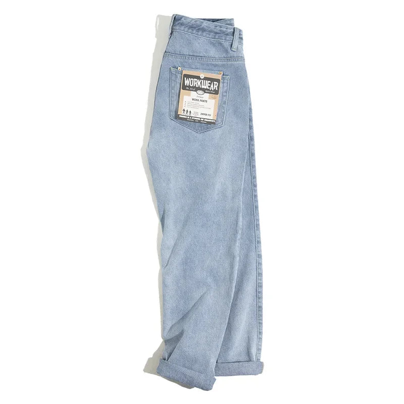 Maden Retro Washed Denim Jeans for Men – 12.8oz Loose Straight Baggy Fit, Oversized Fashion Pants in 2 Colors (Sizes 28–38)