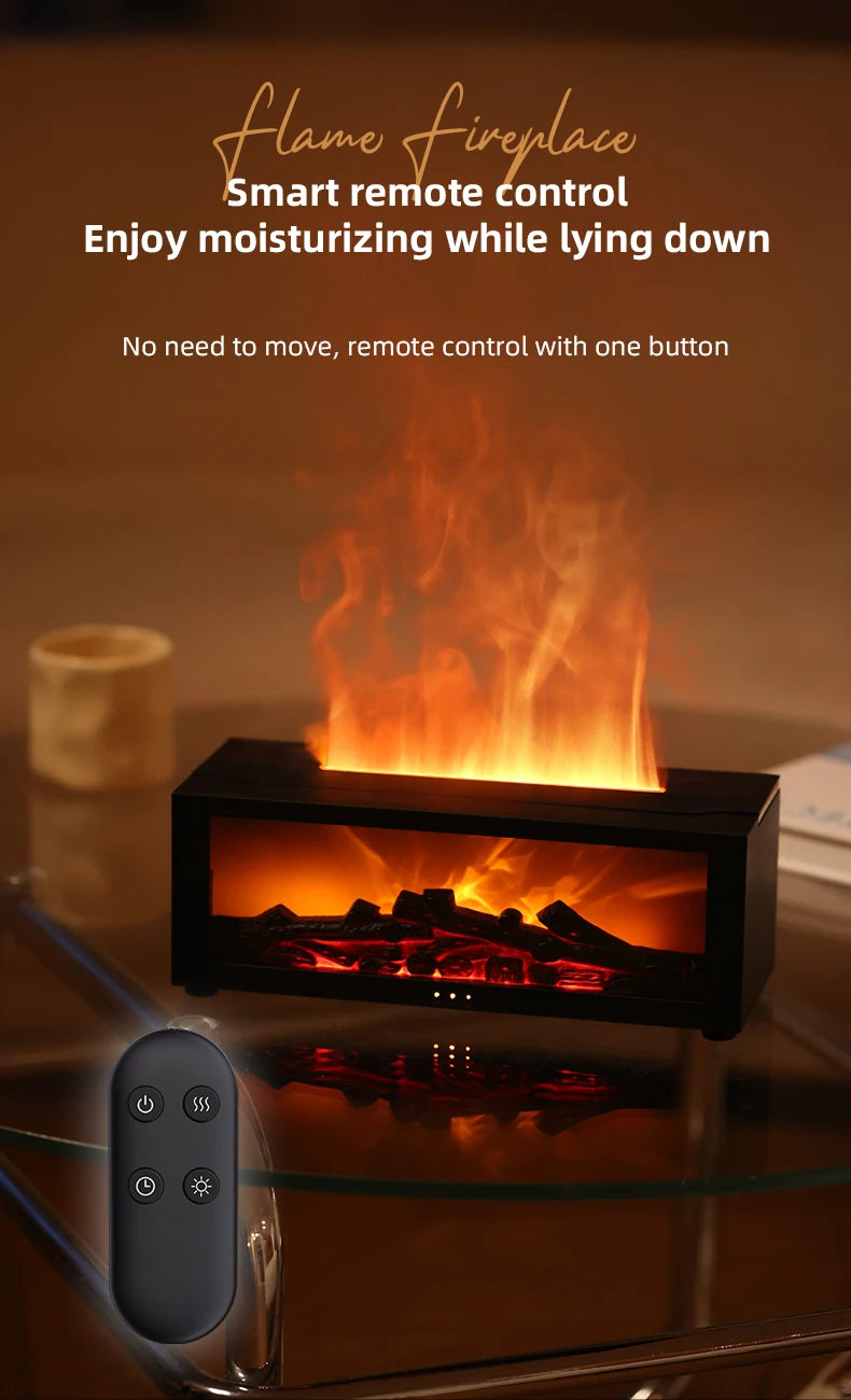 3D Flame Essential Oil Diffuser with Colorful Fireplace Aromatherapy Humidifier and Remote Control