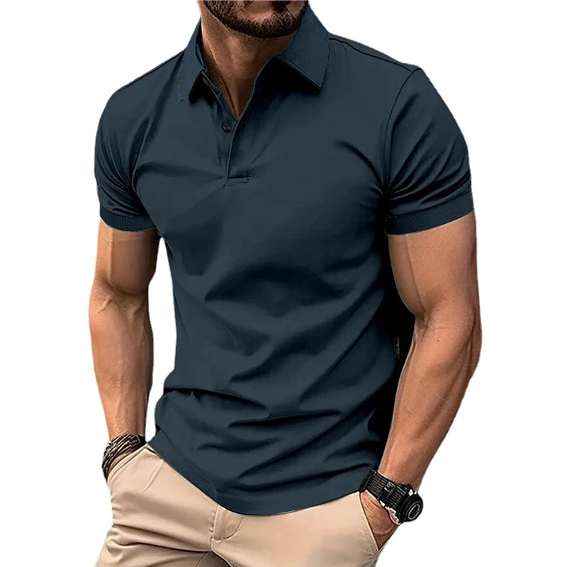 Men’s Summer Casual Polo Shirt with Short Sleeves, Solid Color, Lapel Collar, Button-Up Design – Lightweight and Perfect for Streetwear and Jogging