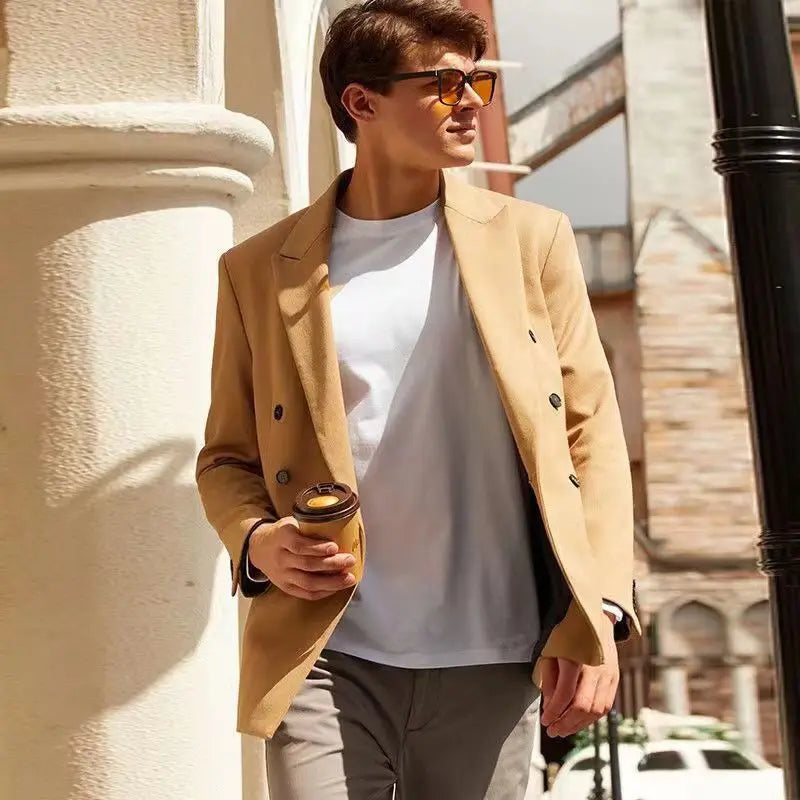 Men's Summer Long Sleeve T-shirt – Solid Color, Round Neck, Casual Style, Made from Mercerized Cotton