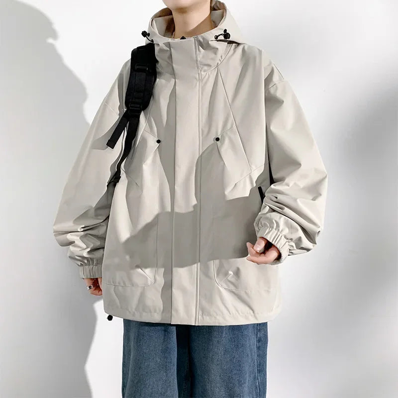 Men’s Waterproof Windbreaker Camping Jacket – Plus Size Up to 8XL, Casual Solid Color Outerwear