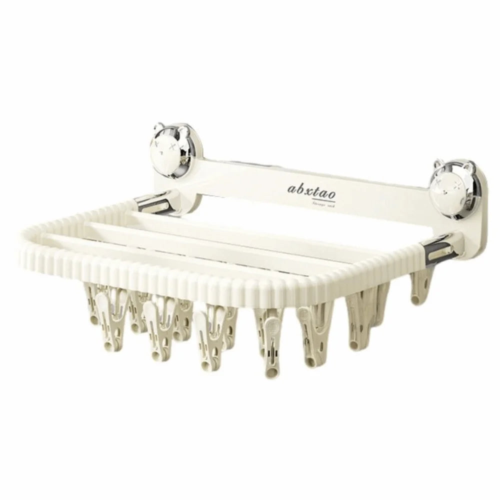 Rotating Suction Cup Folding Drying Rack with 27 Windproof Clips – Wall-Mounted Clothes Hanger for Socks, Towels, Balcony Use